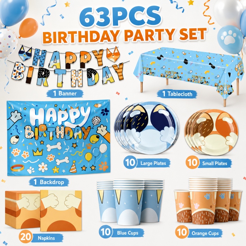 Pet Supplies In Bulk - Zestaw artykułów imprezowych Blue Dog: jednorazowa